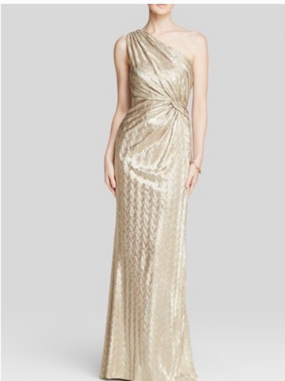 Laundry By Shelli Segal One-Shoulder Metallic Gold Gown